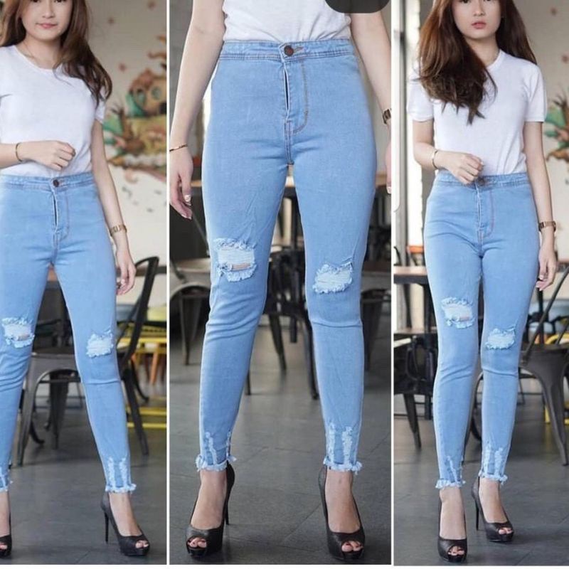 CELANA JEANS WANITA - DINAR HIGHTWAIST RIPPED