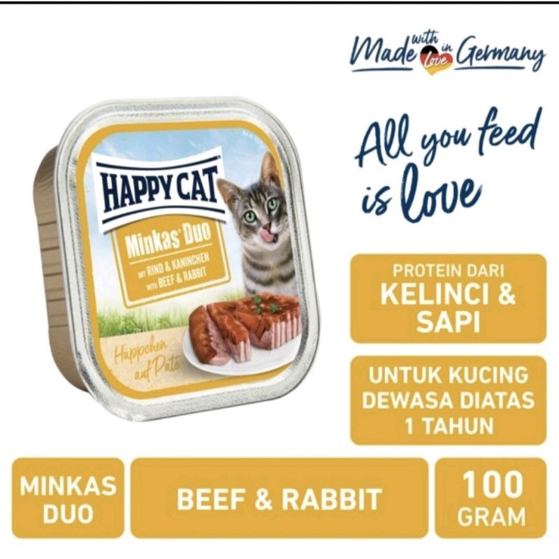 Happy Cat Minkas Duo RABBIT&amp;BEEF 100Gr Makanan Kucing Basah (Daging Sapi &amp; Kelinci)