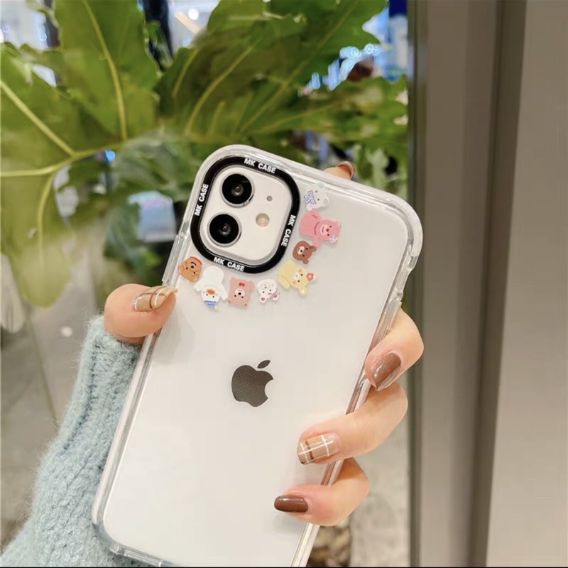 Cute Pink Bear Transparan Softcase Polos iphone 7/8+ XS XS Max XR 11 Pro Max 12 Pro Max