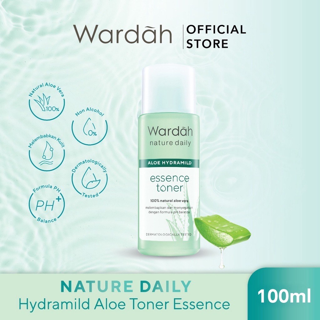 WARDAH Nature Daily Aloe Hydramild Essence Toner Indonesia / Facial Wash Serum Moisturizer Cream Multifunction Gel Sheet Mask Hand Wash / Cleanser Sunscreen Shampoo Conditioner / Vera Seaweed Witch Hazel Mineral+ Anti Dandruff Shine / Paket Set Face Wajah