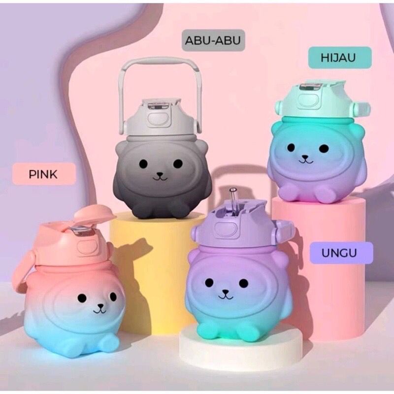 Botol Minum Gemoy Beruang 1300ml Botol Anak Rainbow Gradasi Pastel FREE STIKER 2D&amp;3D