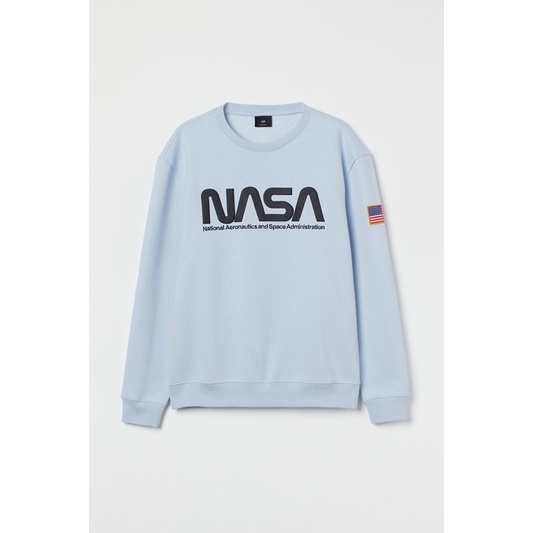 ( 8.8 ) Crewneck Sweatshirt H&amp;M Unisex Sablon Nasa Bordir Bendera Usa, Flecee Katun Lembut Tebal, Free Papperbag