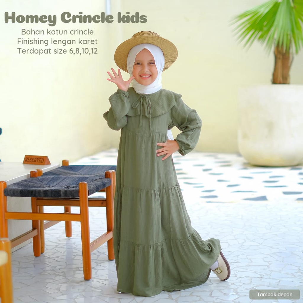 New-Busana Muslimah Anak/Gamis Anak Polos - Homey Crincle Kids - Bahan Katun Rayon Premium-Bisa COD