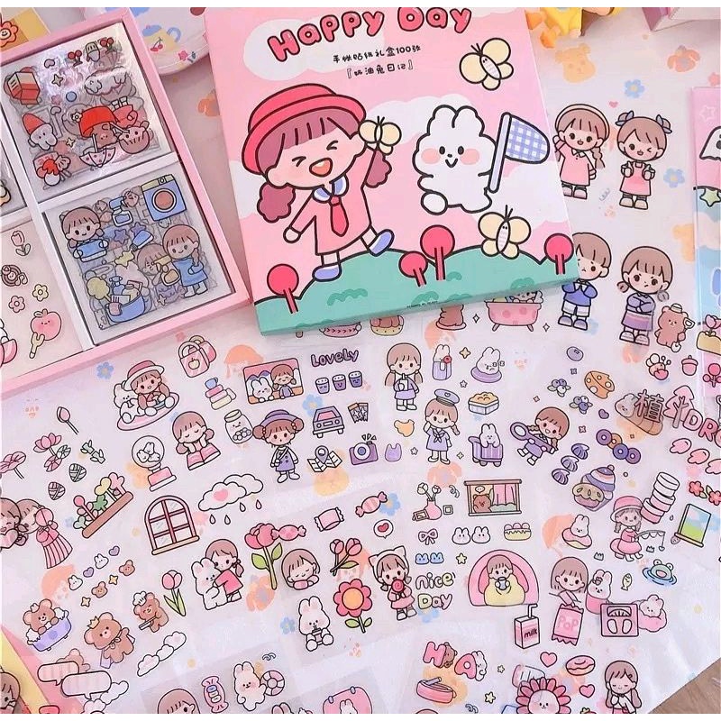 

100 lembar sticker dengan box bahan PVC untuk scrapbook/Tumbler