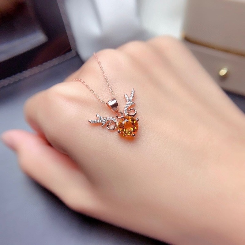 Fashion Natural Yellow Moissanite Antlers Necklace