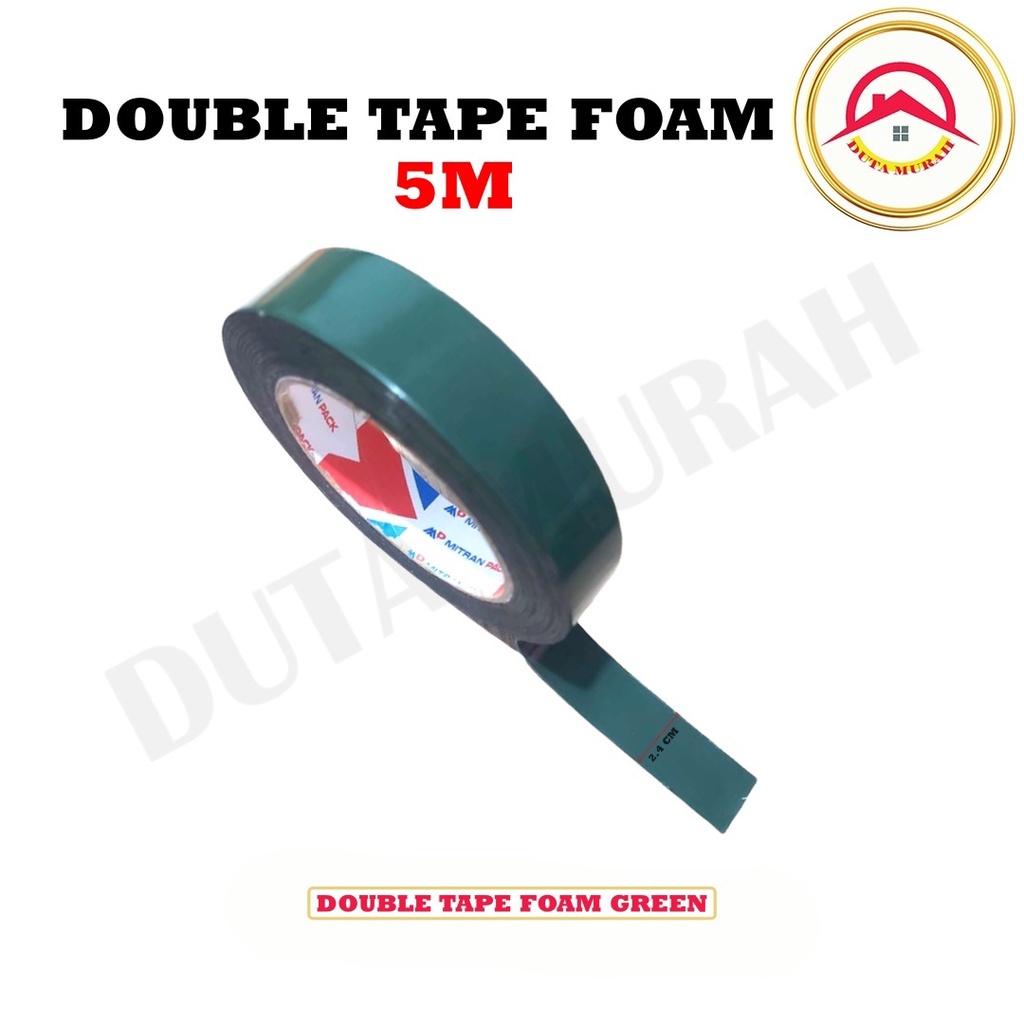 Tape Double Foam 1&quot; Inch x 5m / Double Tape kaca / Double Side Foam Tape / Double tape hijau busa