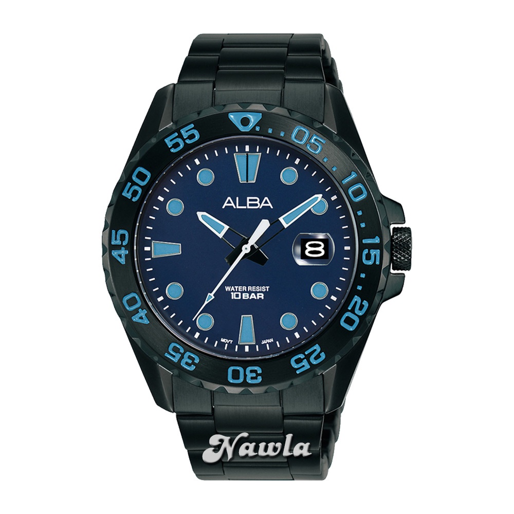 Alba Quartz AS9N27X1 Full Black Blue - Jam Tangan Pria AS9N27