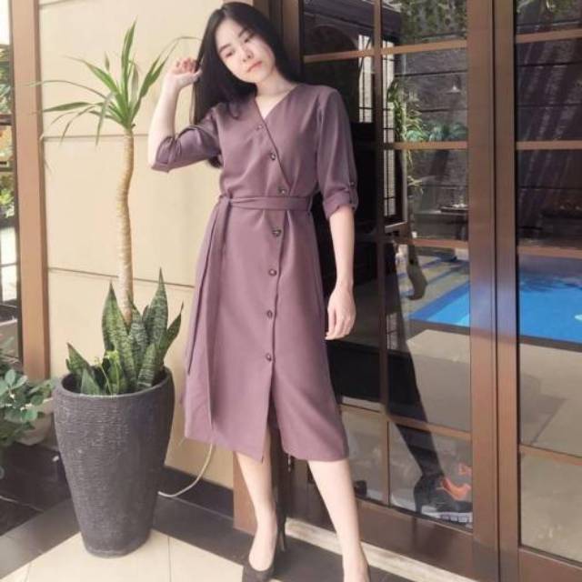 DRESS ICHIKO (Ungu | Navy | Hitam | Brown) Midi dress polos casual black hangout kerja kuliah murah