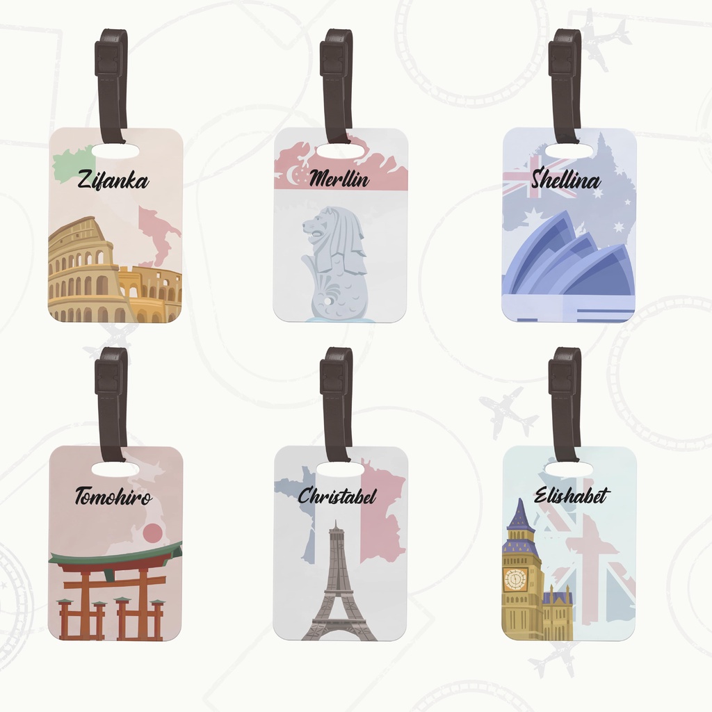 Custom Name Tag Bag Tag Tas Koper Motif Travel Around The World