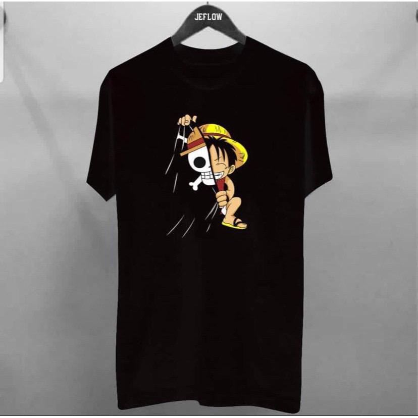 T-SHIRT LUFFY TENGKORAK  / BAJU KAOS DISTRO PRIA WANITA COTTON 30S