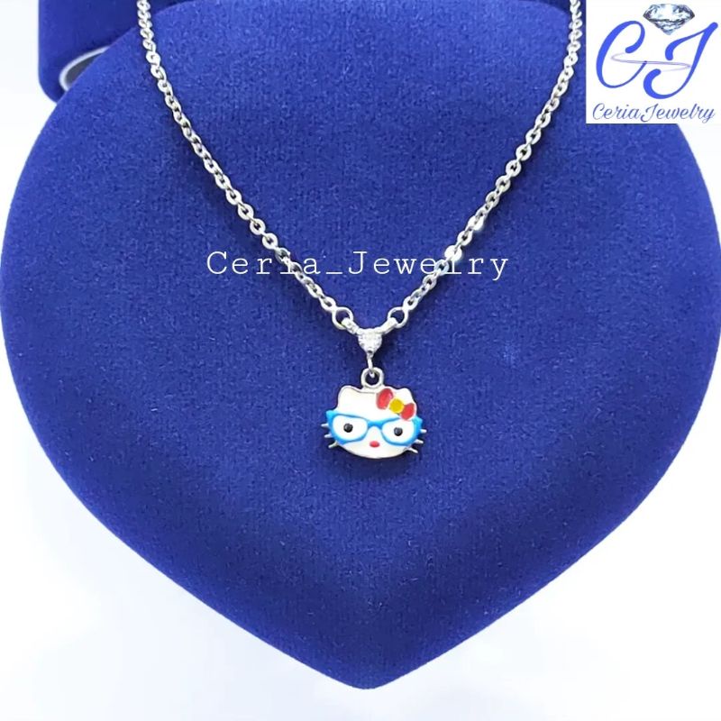 Kalung Anak Perak Asli Silver 925 Lapis Emas Putih Model Karakter Hellokitty - Perhiasan Anak