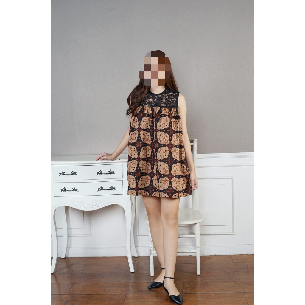 TERUSAN BATIK COKLAT BROKAT BABYDOLL