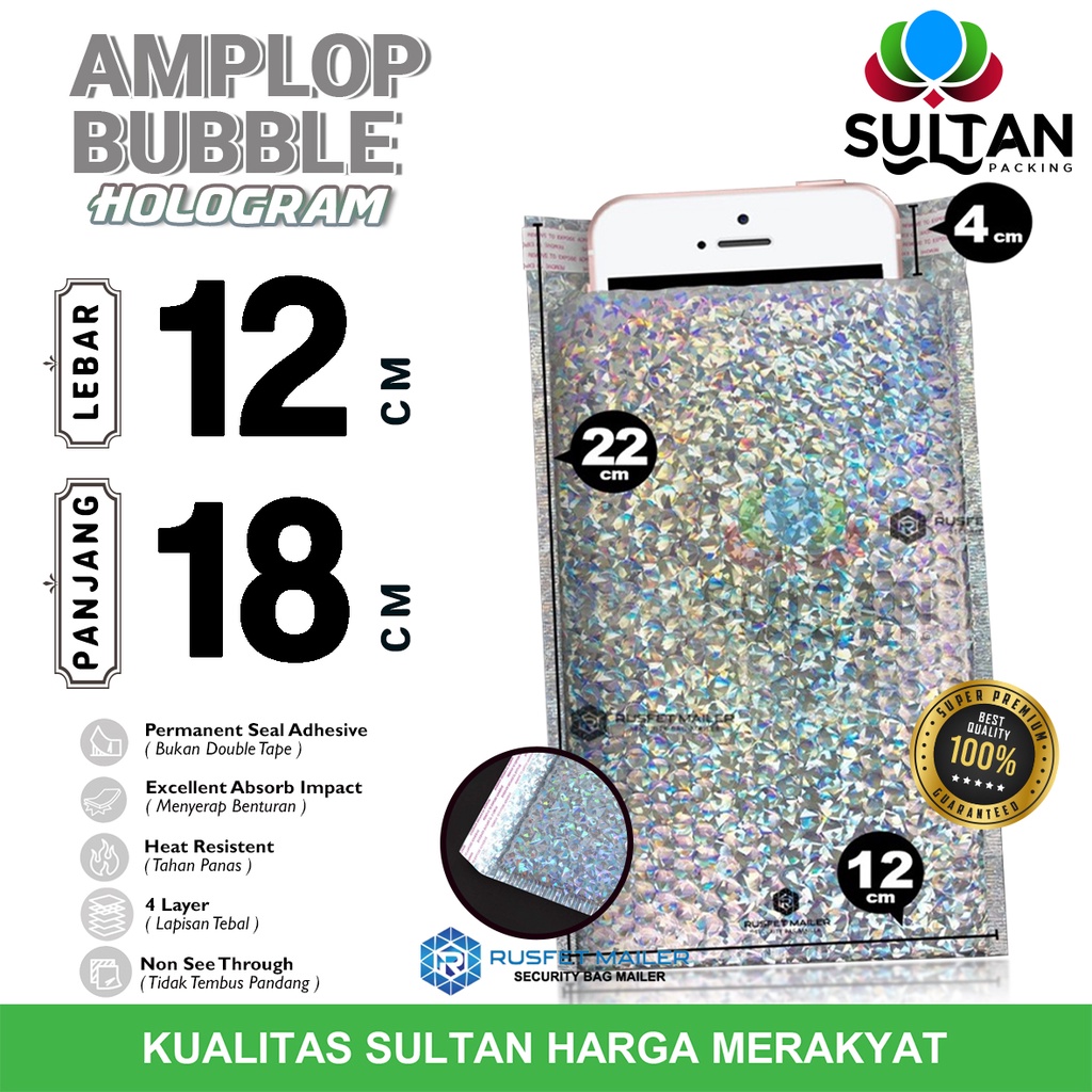 

AMPLOP BUBBLE MAILER HOLOGRAM 12x18cm BUBBLE WRAP ENVELOPE RUSFET SATUAN TEEMURAH