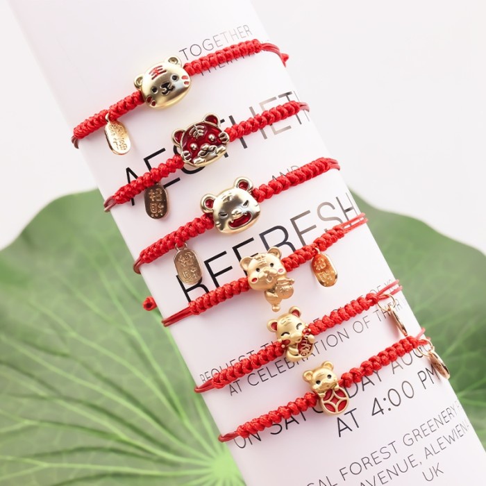 Gelang Merah Hoki Liontin Macan Emas Tali Merah Kado Imlek lucky Charm Harga Grosir Termurah