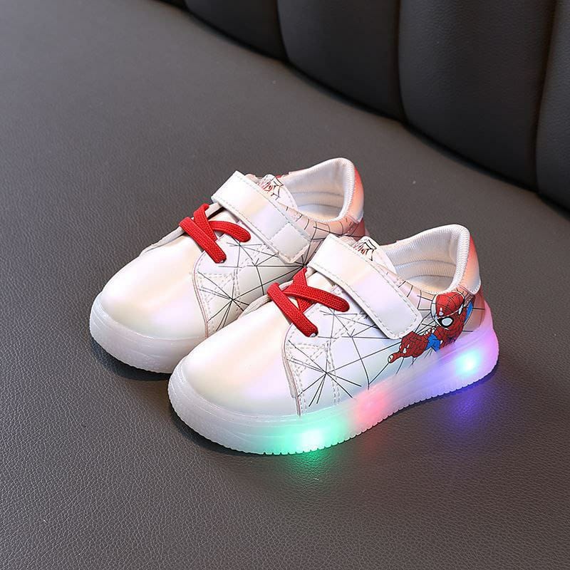JSKB 21  (SIZE 26-30) RISCE SEPATU SNEAKER MOTIF SPIDERMAN LED ANAK WHITE IMPORT PRIA COWOK LAKI-LAKI JAKARTA BATAM JSKQ