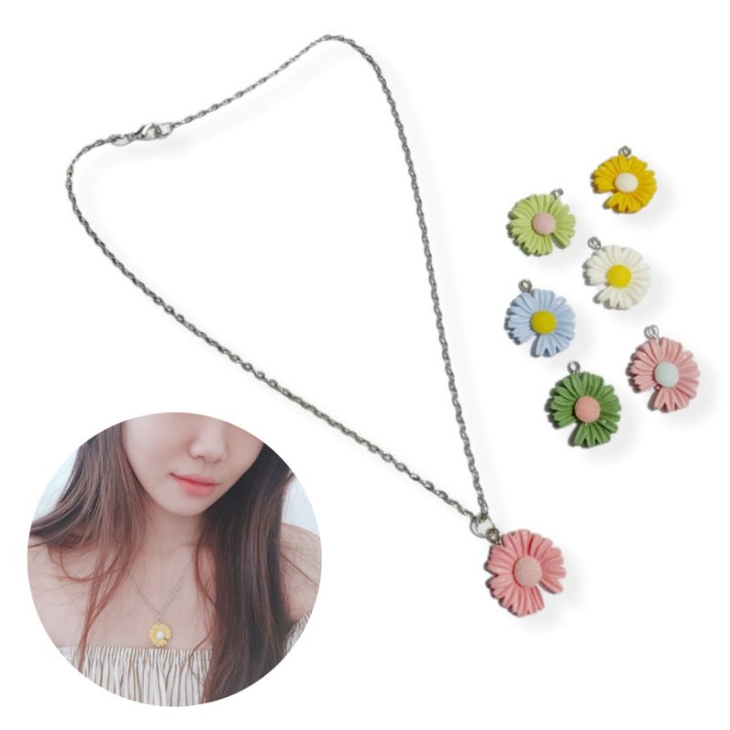 Kalung Korea Rantai Liontin Bunga Daisy Clay Sunflower Flower Korean Necklace