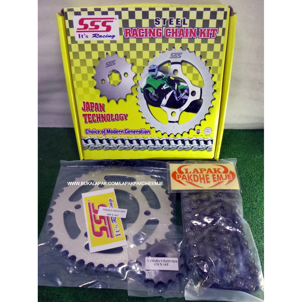 GEARSET SSS NEW VIXION NVL 428 14 43 RANTAI HITAM 428 122 HSB GEAR SET SSS ORIGINAL CHAIN KIT