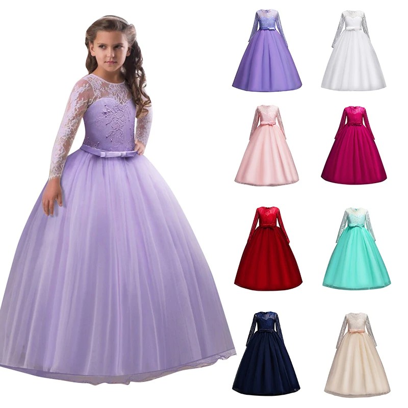 dress anak   pakaiananakperempuan Kids White Bridesmaid Flower Girls Wedding Dress For Girls Party