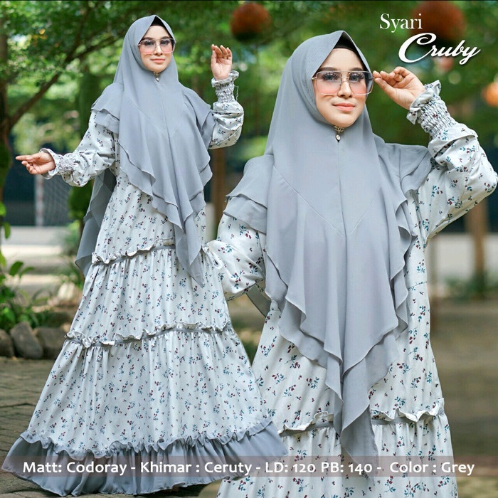 PREMIUM NS2- GAMIS SYARI CRUBY (BAHAN CODORAY IMPORT, LD 120 CM PJ 140 CM) - GREY