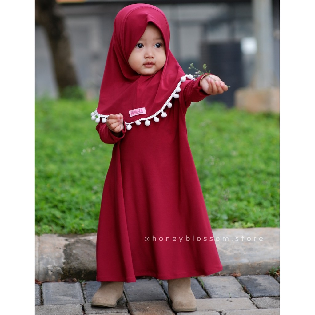 Gamis Anak Perempuan Khaireen Polos / Gamis Anak 1-5 Tahun / Gamis Bayi Pompom