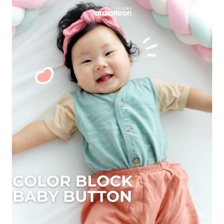 ARDENLEON Baby Button Color Block Setelan Bayi pakaian baju bayi stelan