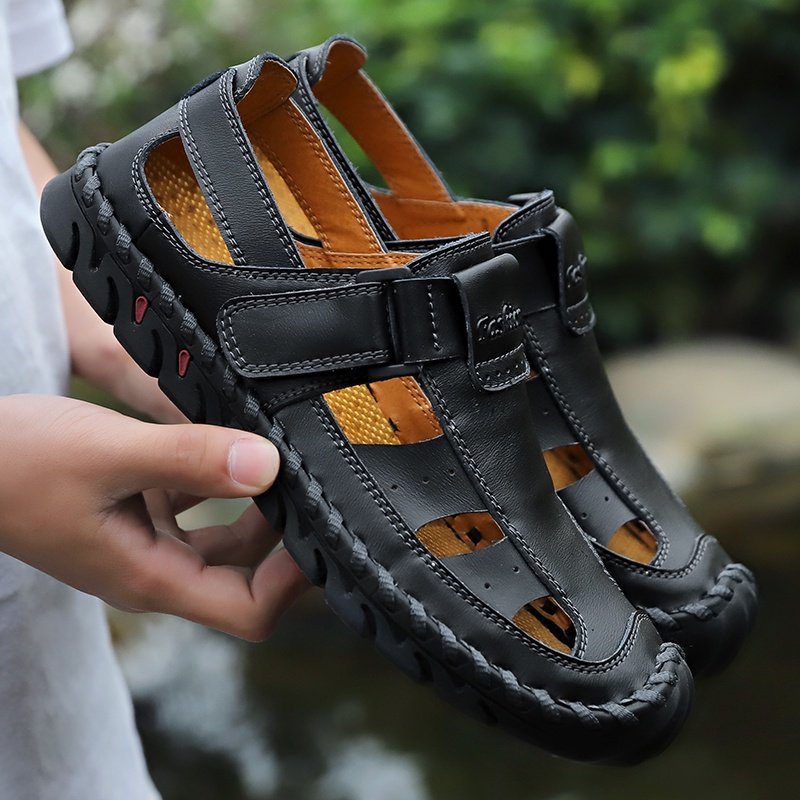 COD Ready Stock Kulit Asli Import Sandal Gunung Casual Pria Hiking Sepatu Pantai Touring Olahraga Mendaki Cowok Outdoor 181