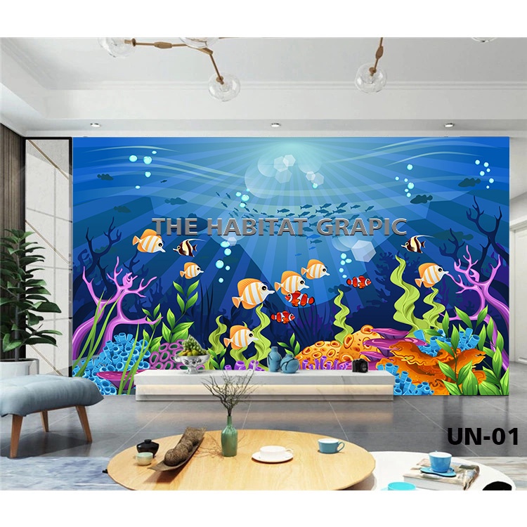 PUSAT WALLPAPER CUSTOM Walpaper dinding 3D pemandangan bawah laut- wallpaper stiker dinding pemandan