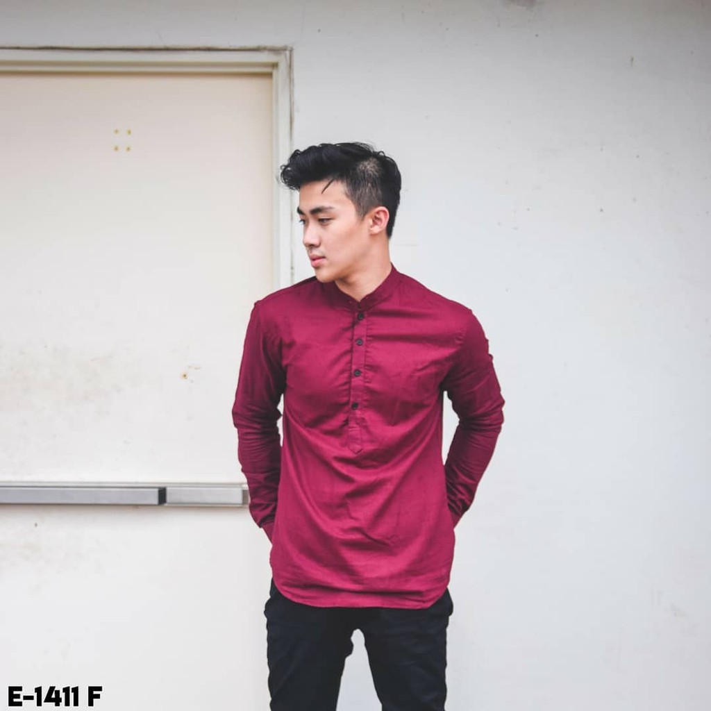 Baju Koko Pria Lengan Panjang Shanghai Maroon
