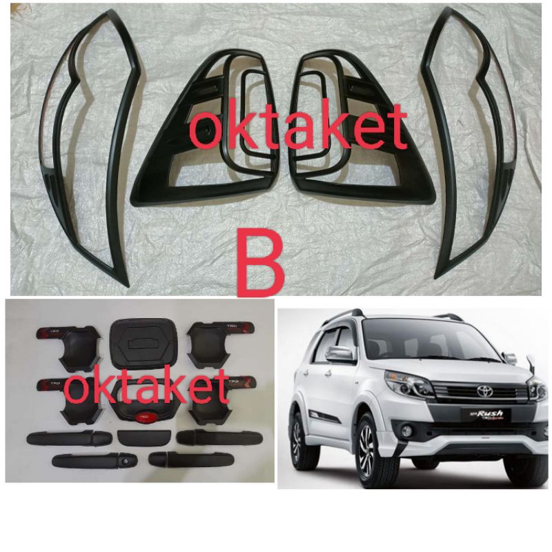 Paket lengkap garnish depan belakang outer handle tank new Rush Terios 2015 2016 2017 Trd Sportivo hitam dop