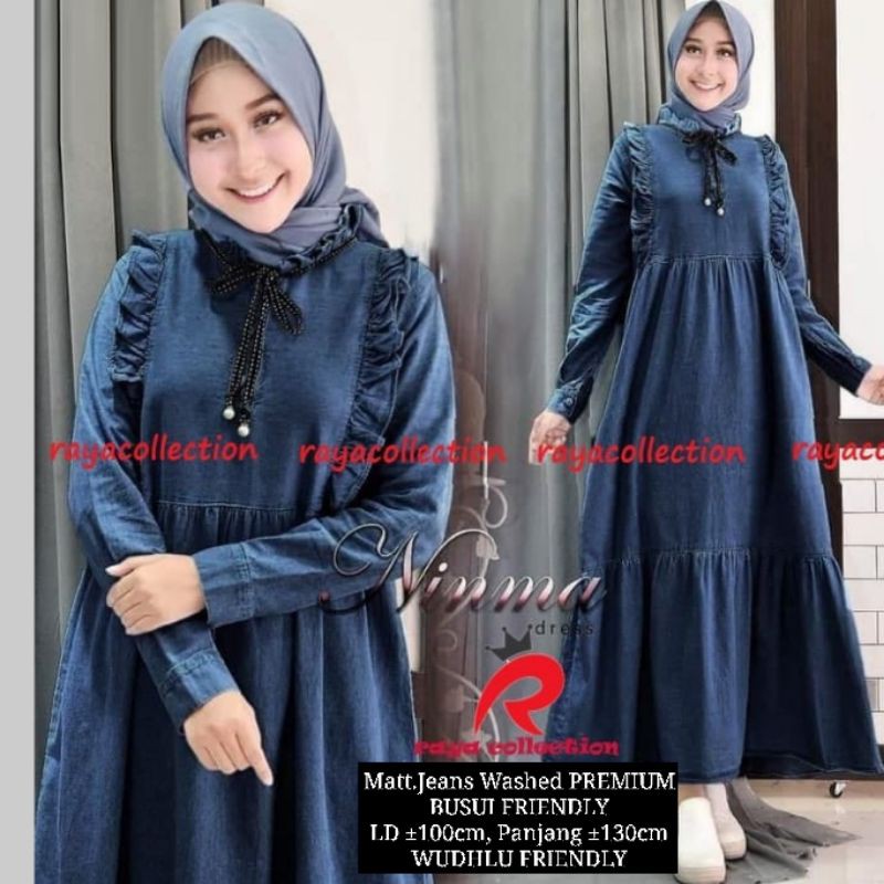 Gamis jeans NINMA DRESS kerah rempel //JF1002