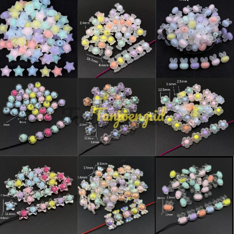 ( 50pcs ) Manik Manik Kristal Mote Bunga Love Manik Candy Lucu Import