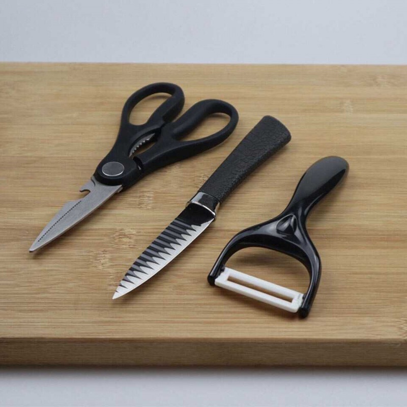 Pisau Dapur Set  Daging Chef Paring Gunting Peeler Carbon Steel 6 in 1