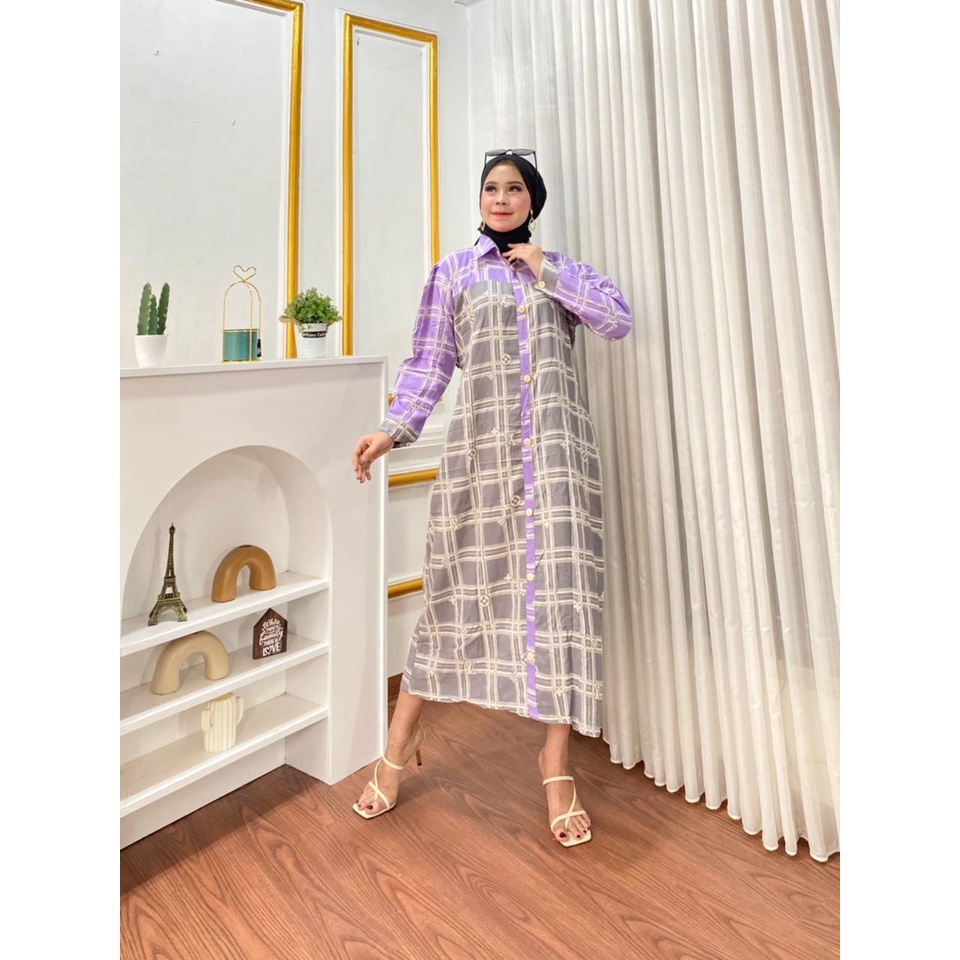 MIDI DRESS MOTIF BAHAN RAYON VISCOSE FULL KANCING LD 110