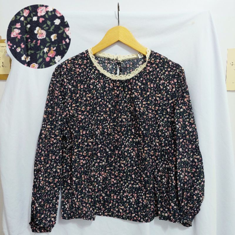 【BISA COD】Chiffon Lace Floral Blouse wanita Lengan Panjang summer atasan blus import cewek-Motif 47