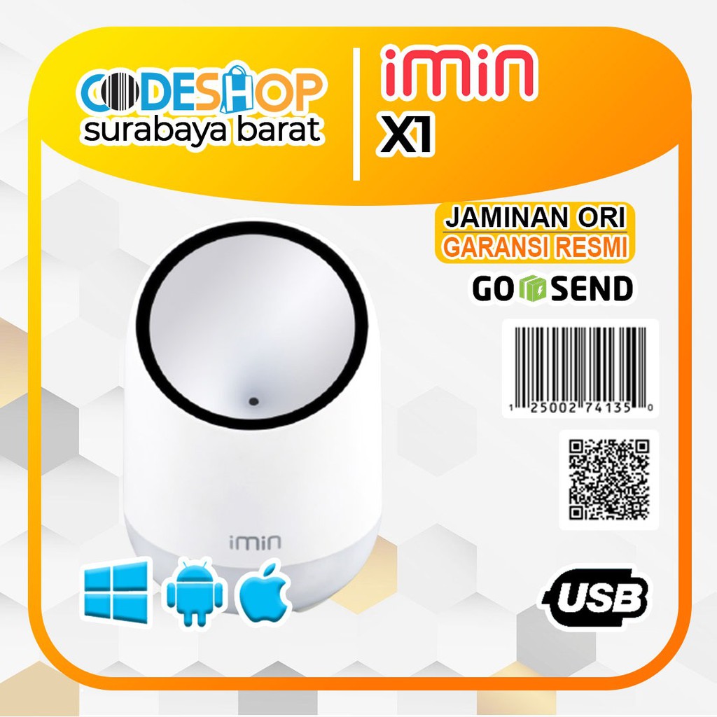 SCANNER BARCODE IMIN XI 1D DAN 2D (QR) USB+DUDUK DIGITAL SCANNER