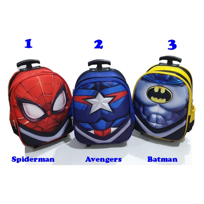 Tas Trolley Anak TK - SPIDERMAN AVENGERS BATMAN - 2 Kantung IMPORT