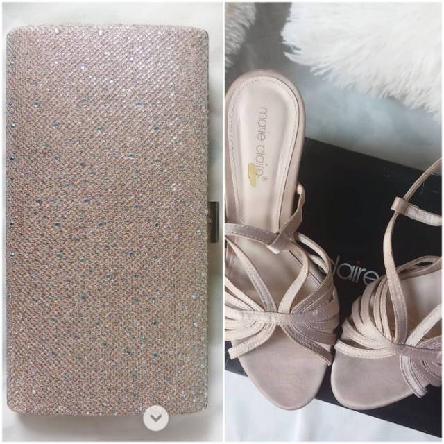(CLUTCH SOLD BY IG) Bundling clutch rosegold fladeo + heels sateen rosegold marie claire