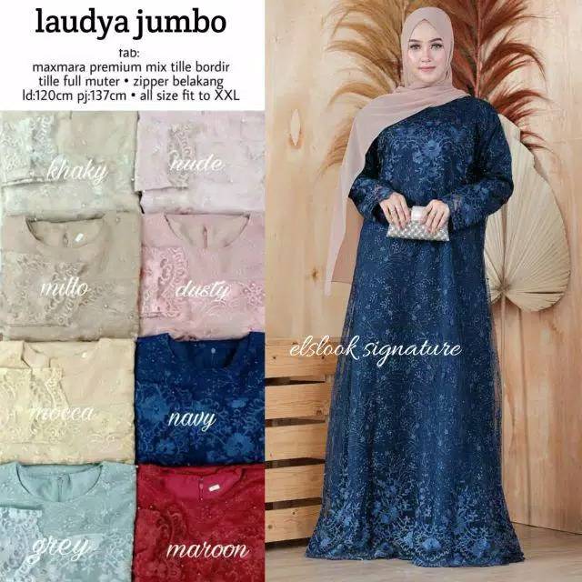 JUMBO XXL LD 120 LAUDYA DRESS PESTA TILE BROKAT MUTIARA GLITTER