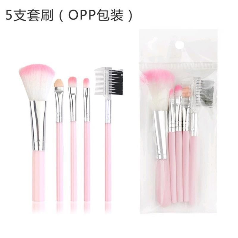 KUAS MAKE UP ISI 5 PINK SET PREMIUM 5 IN 1  BRUSH MAKE UP SET