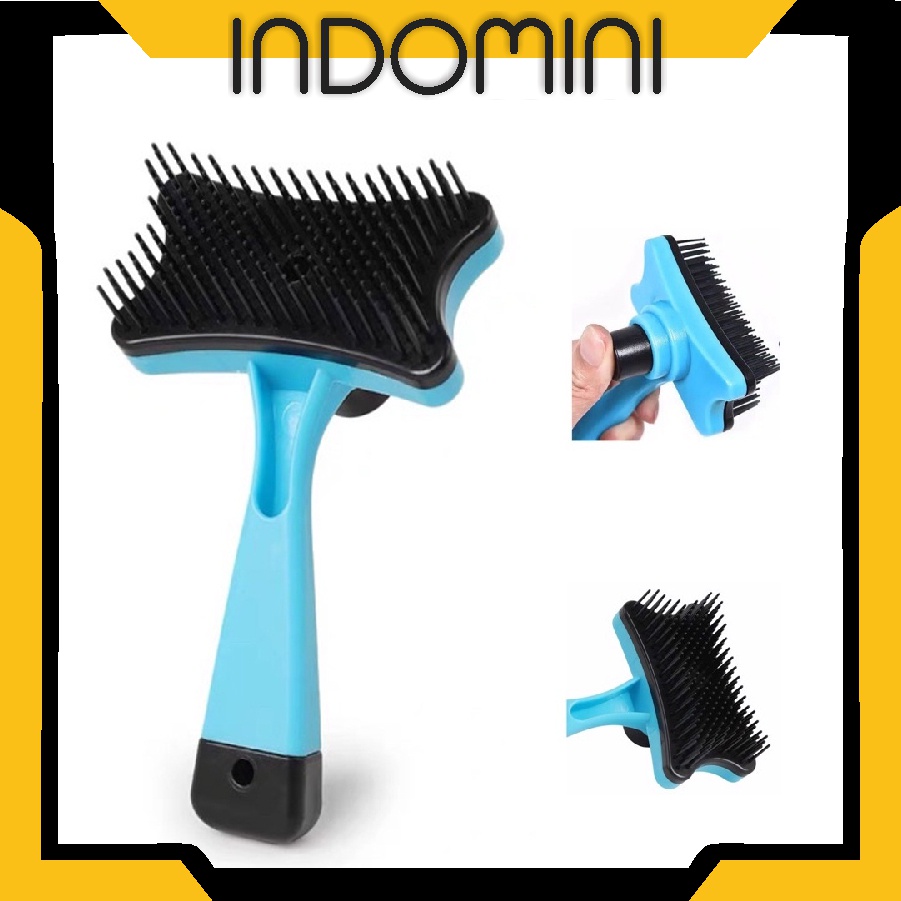 INDOMINI R752 Sisir Grooming Brush Anjing Kucing Kelinci Self Quick Cleaning Tombol