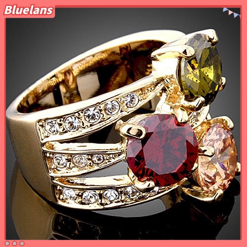 Bluelans Cincin Kristal Cubic Zirconia 9K Gold Plated Untuk Wanita
