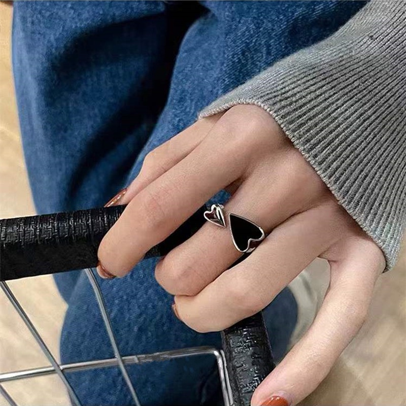 Cincin Model Terbuka Bahan Alloy Desain Hati Gaya Korea Untuk Wanita