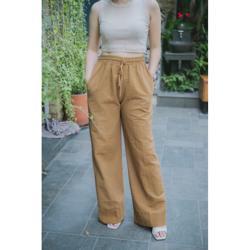 Lulu Cullotes Highwaist Long Pants | Celana Highwaist Wanita Lembut Linen Premium