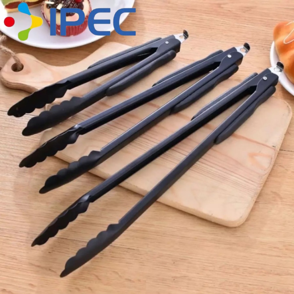 Capit Makanan Capitan Elegan Stainless Food Tong Jepitan Makanan Kue Gorengan Warna Hitam Kitchen Tong Stainless Steel Murah Bagus 32012/32014