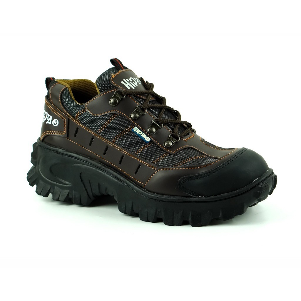 sepatu safety boot pria original touring outdoor hiking grade A work outdoor Premium terbaru-Coklat tua