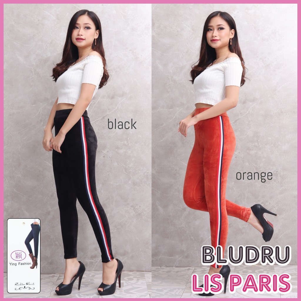 Legging bludru import / legging strip velvet fashion / legging bludru / bludru velvet / agape