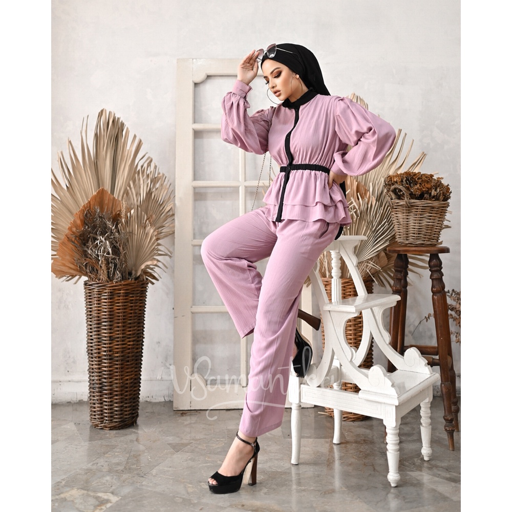 One Set Rayon Crinkle Premium Martha / Set Celana  Kekinian