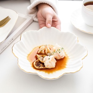 Flower Creamic Plate Piring Makan Putih Emas White Flower Creamic Plate Piring Makan Putih Emas White