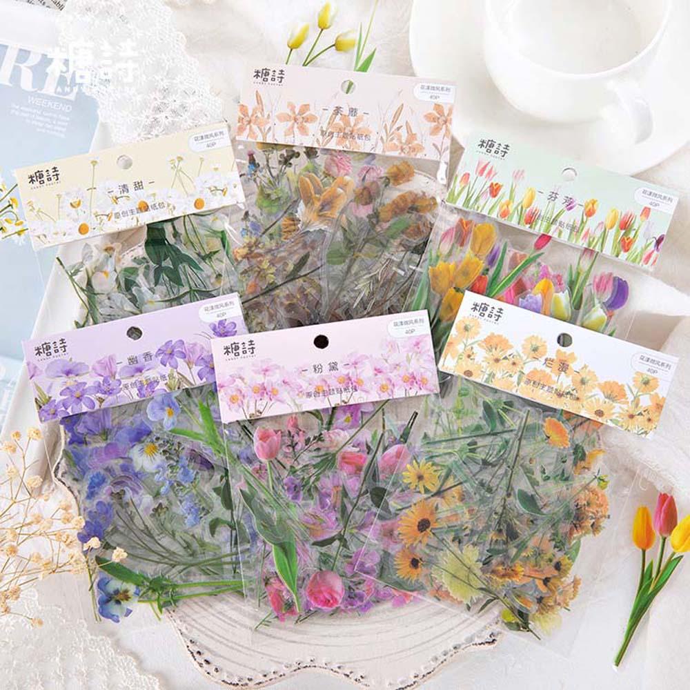 REBUY Rebuy Stiker Hias DIY Planner Handmade Craft Decal Bunga Tanaman Diary Floral Dekorasi Kertas