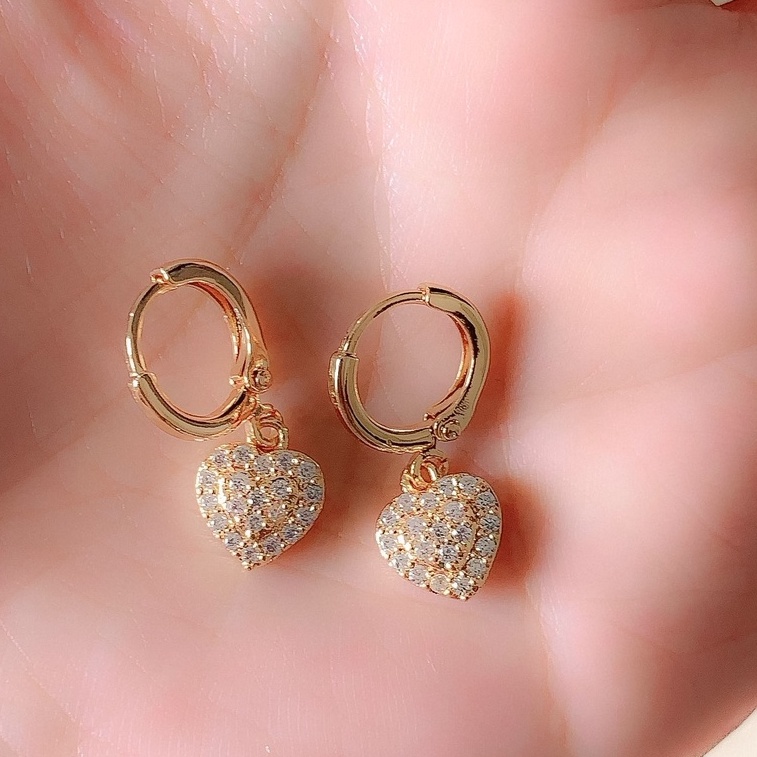 COD ❤️Anting Wanita / Giwang Wanita Hati Full Zirconia Gold